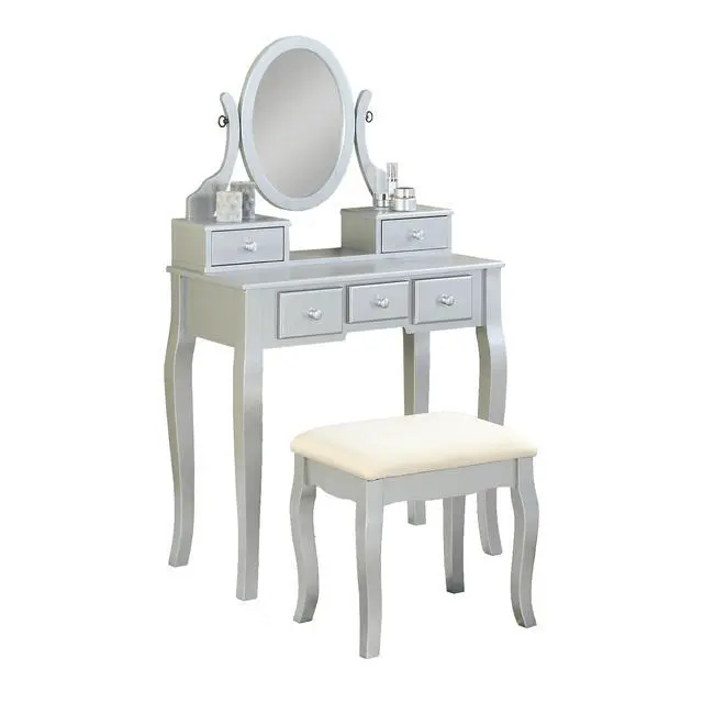 Alt view image 7 of 7 - Ashley Wood Make-Up Vanity Table and Stool Set, Silver
