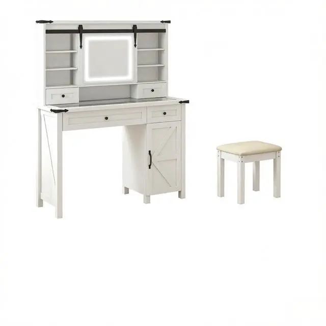 Alt view image 4 of 7 - Modern Beauty Console,Vanity Set with LED Mirror & Cushioned Stool,Vanity Unit,Storage Dressing Table,Vanity Table Furniture Set(Only 1pcs Dressing Table,1pcs Dressing Stool)