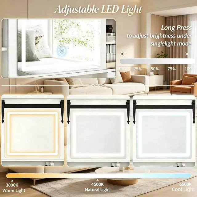 Alt view image 6 of 7 - Modern Beauty Console,Vanity Set with LED Mirror & Cushioned Stool,Vanity Unit,Storage Dressing Table,Vanity Table Furniture Set(Only 1pcs Dressing Table,1pcs Dressing Stool)