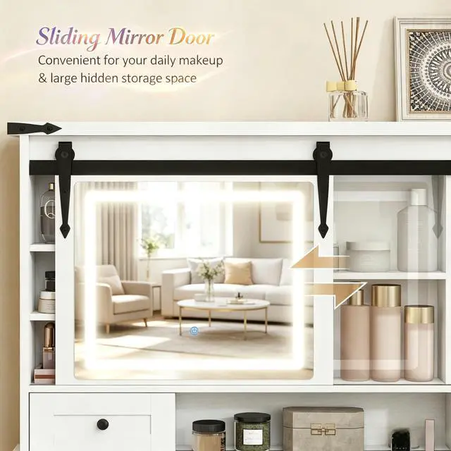 Alt view image 5 of 7 - Modern Beauty Console,Vanity Set with LED Mirror & Cushioned Stool,Vanity Unit,Storage Dressing Table,Vanity Table Furniture Set(Only 1pcs Dressing Table,1pcs Dressing Stool)