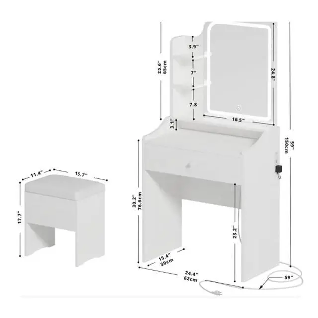 Alt view image 3 of 7 - White vanity set includes smart LED mirror, women's bedroom makeup table with storage; suitable for bedrooms, living rooms, dormitories, etc.