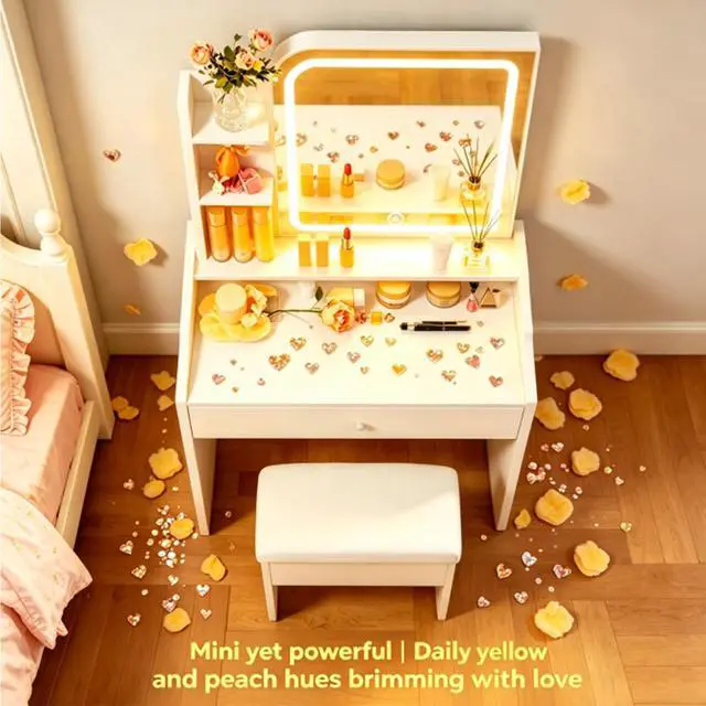 Alt view image 6 of 7 - White vanity set includes smart LED mirror, women's bedroom makeup table with storage; suitable for bedrooms, living rooms, dormitories, etc.