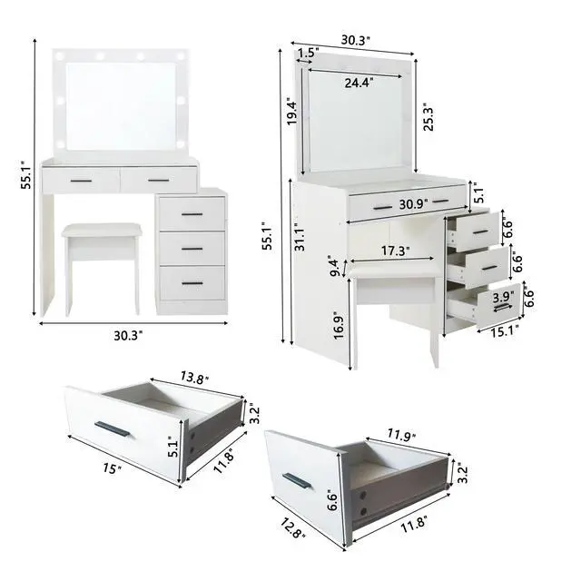 Alt view image 4 of 6 - White color adjustable dressing table with 5 drawers