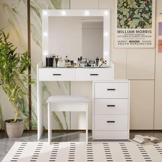 Main image of White color adjustable dressing table with 5 drawers