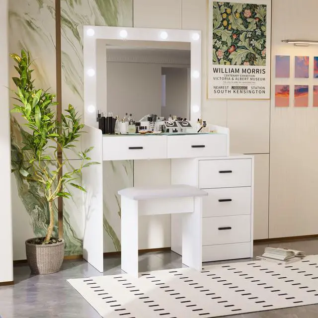 Alt view image 2 of 6 - White color adjustable dressing table with 5 drawers