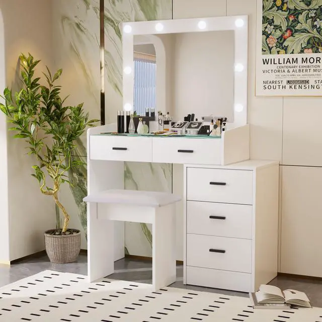 Alt view image 3 of 6 - White color adjustable dressing table with 5 drawers