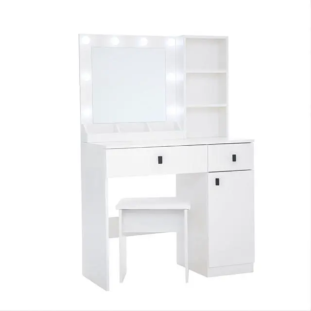 Alt view image 6 of 7 - Vanity Desk with Lights, Vanity Set with Mirror, Makeup Vanity Desk with Large Drawers & Three Level Storage Dreeser, Vanitys/Vanities with 3 Lights Brightness Adjustable for Bedroom, White