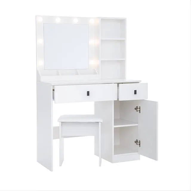 Alt view image 5 of 7 - Vanity Desk with Lights, Vanity Set with Mirror, Makeup Vanity Desk with Large Drawers & Three Level Storage Dreeser, Vanitys/Vanities with 3 Lights Brightness Adjustable for Bedroom, White