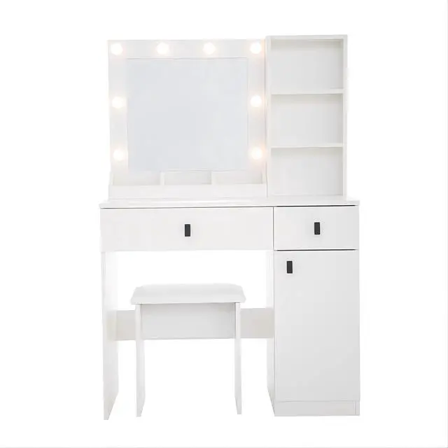 Alt view image 7 of 7 - Vanity Desk with Lights, Vanity Set with Mirror, Makeup Vanity Desk with Large Drawers & Three Level Storage Dreeser, Vanitys/Vanities with 3 Lights Brightness Adjustable for Bedroom, White