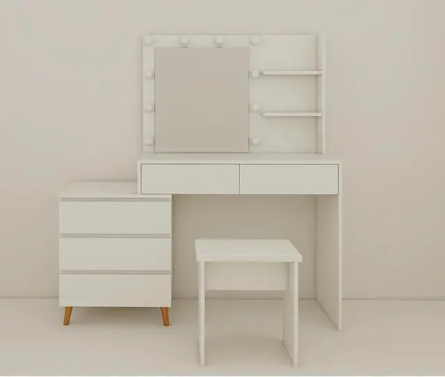 Alt view image 7 of 7 - LED Lighted Makeup Vanity Table with Mirror - White Beauty Station with Storage Drawers, Matching Stool, and Organizing Compartments for Makeup Brushes and Cosmetics