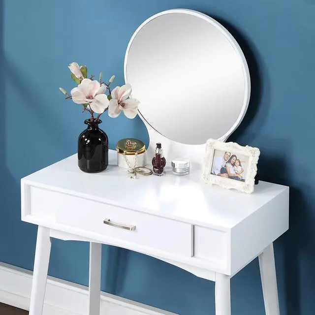 Alt view image 4 of 7 - Maly Contemporary Wood Vanity and Stool Set, White