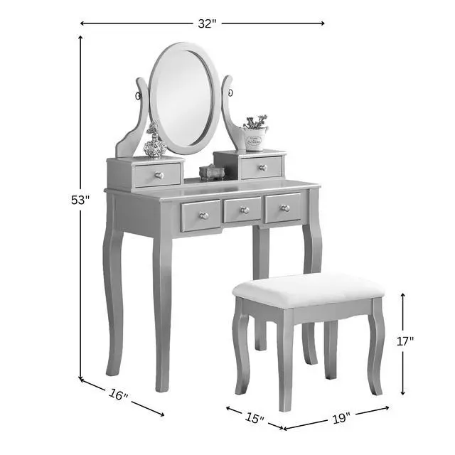 Alt view image 7 of 7 - Ashley Wood Make-Up Vanity Table and Stool Set, Ashley Wood Makeup Vanity Table and Stool Set, Gold