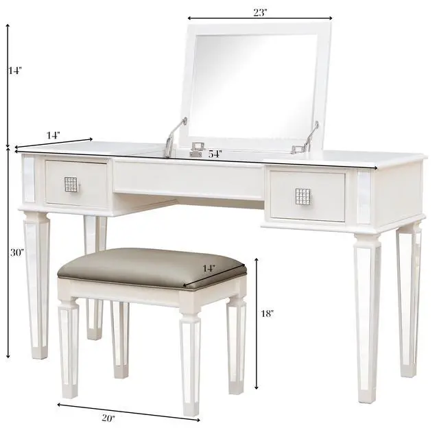 Alt view image 3 of 6 - Mirrored Vanities Desk with Drawers, Bedroom Makeup Vanity Table Set with Mirror and Stool, Flip Up Dressing Table for Bedroom/Makeup Room, Working Desk for Women, Girl Furniture Combo