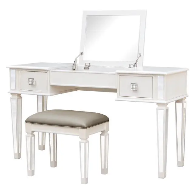 Alt view image 5 of 6 - Mirrored Vanities Desk with Drawers, Bedroom Makeup Vanity Table Set with Mirror and Stool, Flip Up Dressing Table for Bedroom/Makeup Room, Working Desk for Women, Girl Furniture Combo