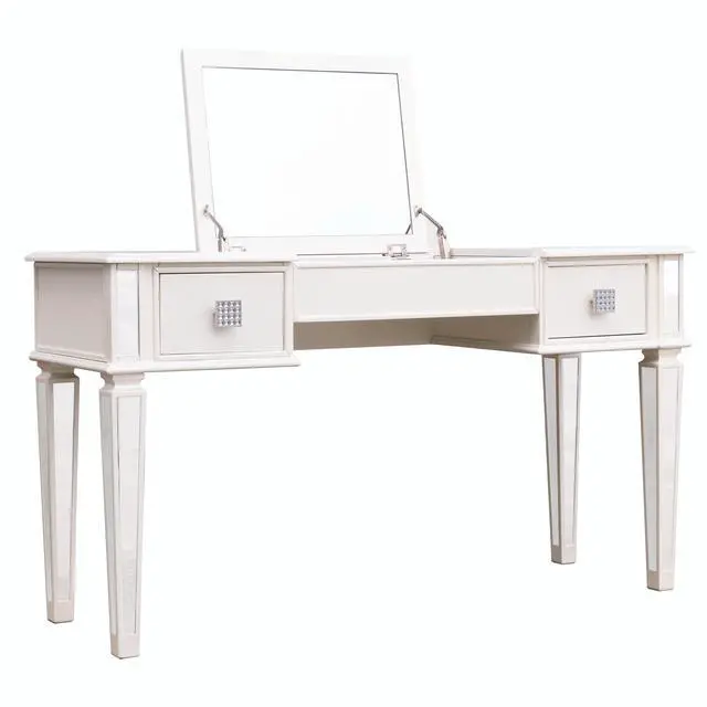 Alt view image 6 of 6 - Mirrored Vanities Desk with Drawers, Bedroom Makeup Vanity Table Set with Mirror and Stool, Flip Up Dressing Table for Bedroom/Makeup Room, Working Desk for Women, Girl Furniture Combo