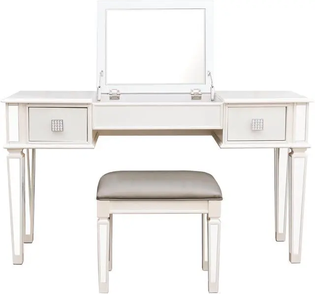 Main image of Mirrored Vanities Desk with Drawers, Bedroom Makeup Vanity Table Set with Mirror and Stool, Flip Up Dressing Table for Bedroom/Makeup Room, Working Desk for Women, Girl Furniture Combo