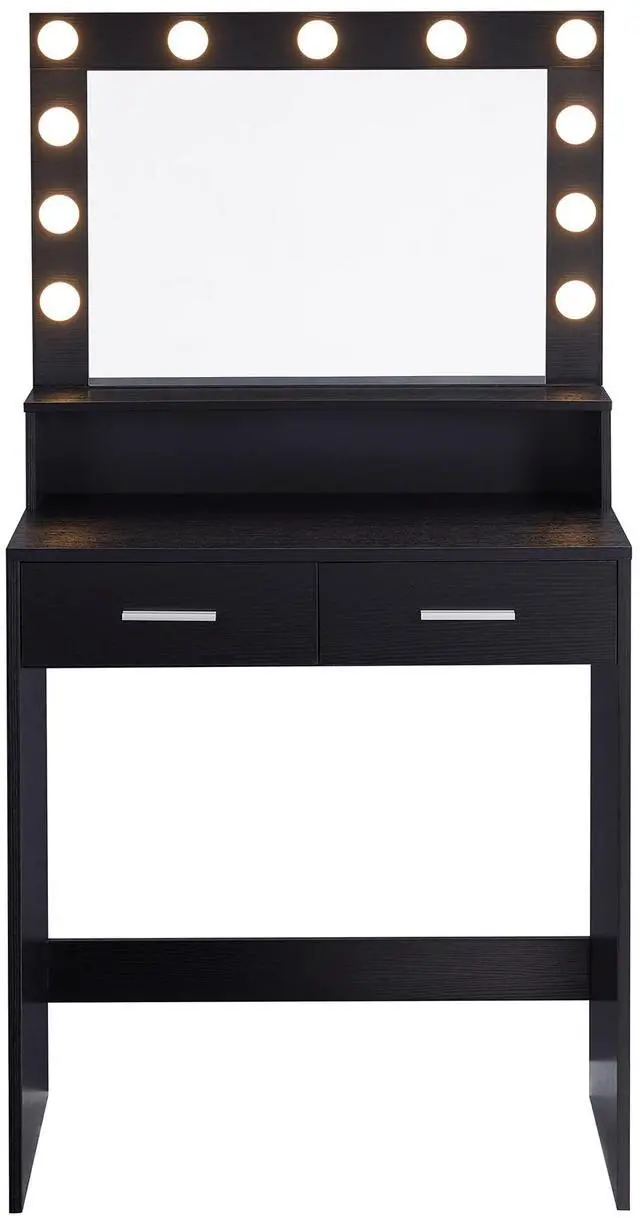 Alt view image 7 of 7 - Vanity Desk with Mirror and Lights, Dressing Table with Large Drawer, 2 Level Storage Dresser & 3 Lighting Modes Adjustable Brightness, Suitable for Bedroom(Black)