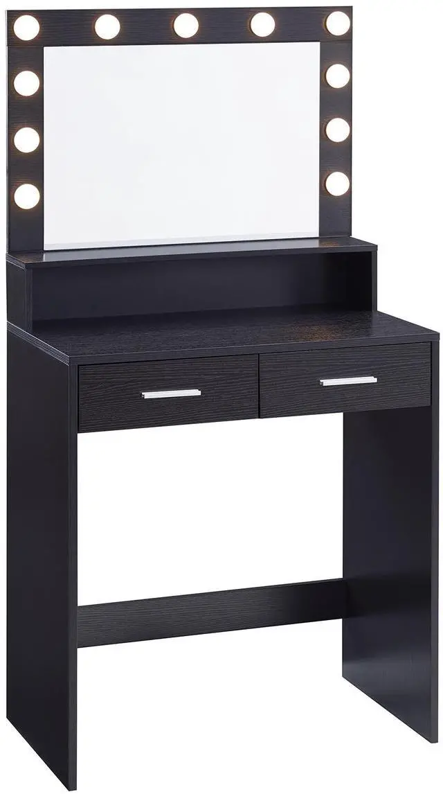 Alt view image 6 of 7 - Vanity Desk with Mirror and Lights, Dressing Table with Large Drawer, 2 Level Storage Dresser & 3 Lighting Modes Adjustable Brightness, Suitable for Bedroom(Black)