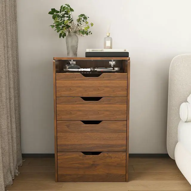 Alt view image 6 of 7 - 3-in-1 Vanity Desk with Lighted Mirror & Stool, Flip Top Makeup Dressing Table, Compact Storage for Bedroom, Bathroom, Dressing Room(18.9"L, Walnut)