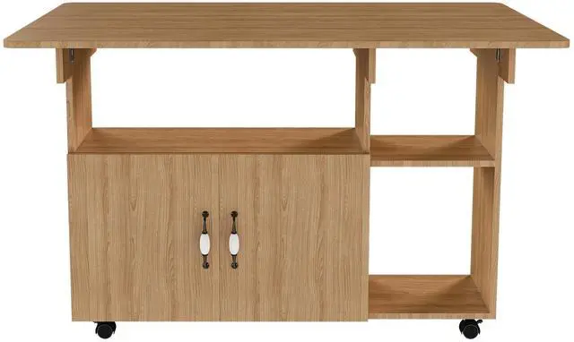 Main image of Multi-Functional Folding Table with Storage Shelves and Wheels, 47 Inch Foldable Dining Table for Small Spaces, Compact Desk for Kitchen, Dorm, Office