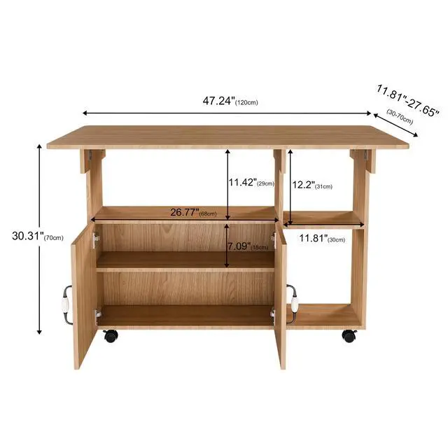 Alt view image 3 of 7 - Multi-Functional Folding Table with Storage Shelves and Wheels, 47 Inch Foldable Dining Table for Small Spaces, Compact Desk for Kitchen, Dorm, Office