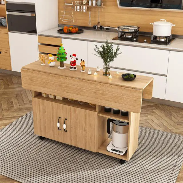 Alt view image 2 of 7 - Multi-Functional Folding Table with Storage Shelves and Wheels, 47 Inch Foldable Dining Table for Small Spaces, Compact Desk for Kitchen, Dorm, Office
