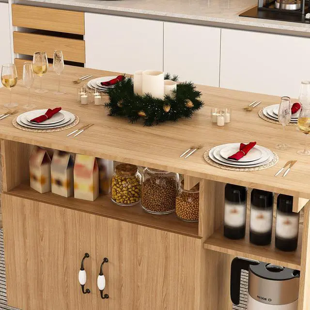 Alt view image 6 of 7 - Multi-Functional Folding Table with Storage Shelves and Wheels, 47 Inch Foldable Dining Table for Small Spaces, Compact Desk for Kitchen, Dorm, Office