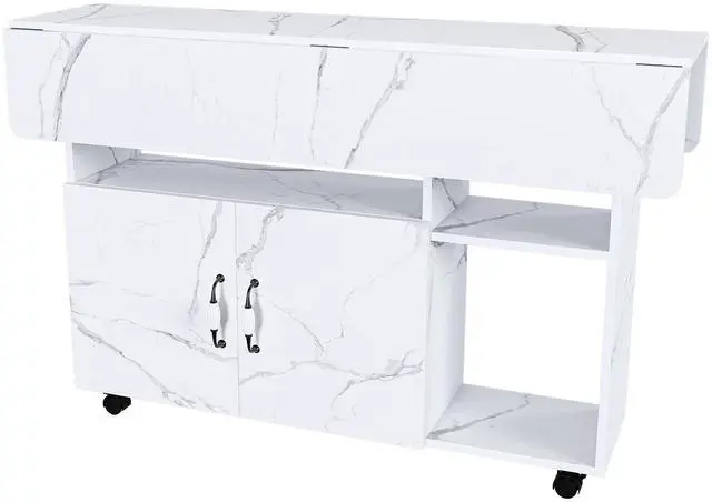 Main image of Multi-Functional Folding Table with Storage Shelves and Wheels, 47 Inch Foldable Dining Table for Small Spaces, Compact Desk for Kitchen, Dorm, Office(White)