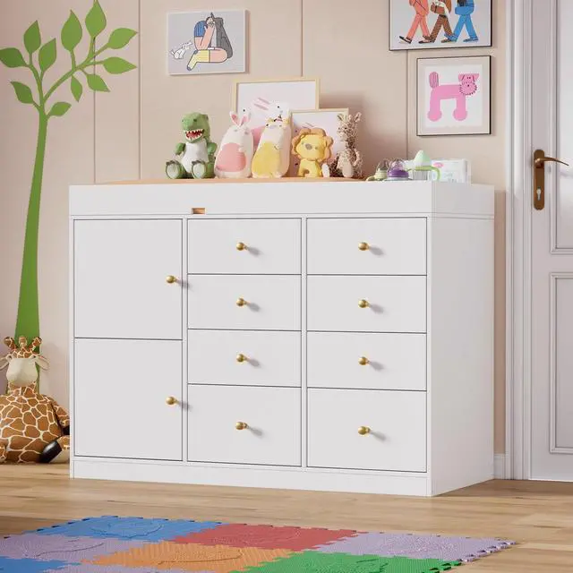 Alt view image 2 of 6 - Baby Classic Nursery Dresser with 8 Drawers and 2 Cabinet, Multi-Functional Baby Changing Table, Diaper Changing Station for Children's Room