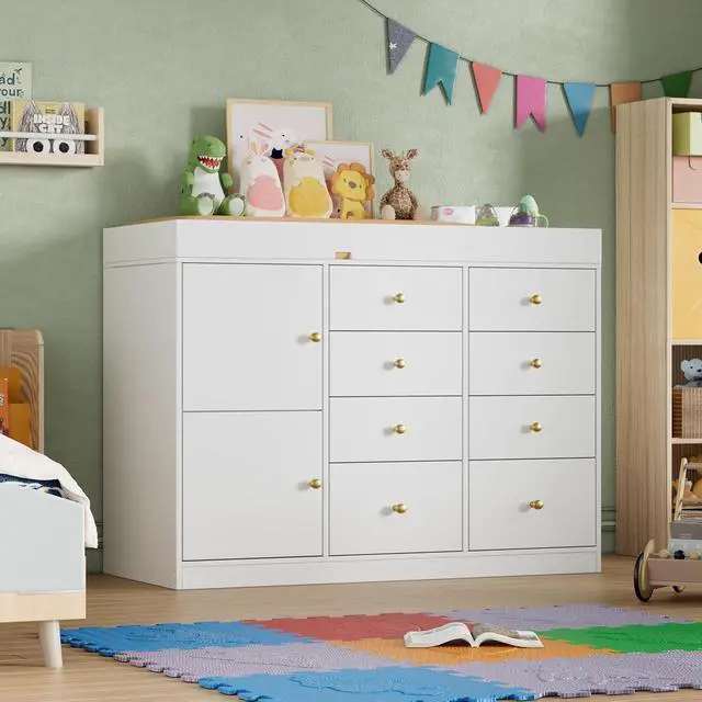 Alt view image 3 of 6 - Baby Classic Nursery Dresser with 8 Drawers and 2 Cabinet, Multi-Functional Baby Changing Table, Diaper Changing Station for Children's Room