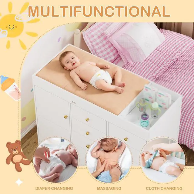 Alt view image 4 of 6 - Baby Classic Nursery Dresser with 8 Drawers and 2 Cabinet, Multi-Functional Baby Changing Table, Diaper Changing Station for Children's Room