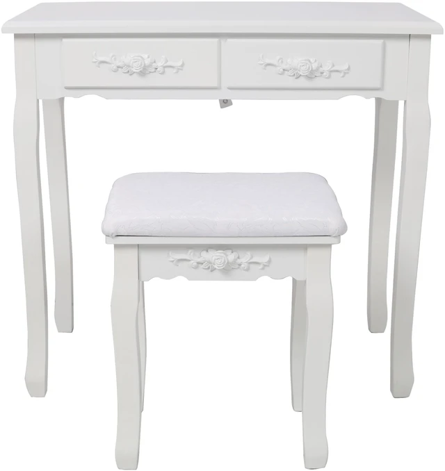 Alt view image 4 of 7 - White Princess Vanity Desk Set with Mirror & Cushioned Stool,Light Modes,4-Drawer Wooden Makeup Vanity Table for Girls' Bedroom, Dressing Table with Ample Storage