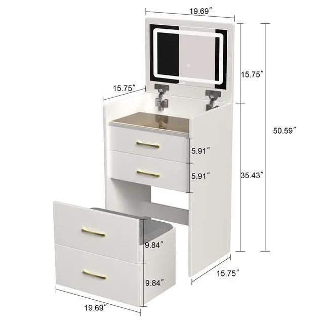 Alt view image 3 of 7 - 3 in 1 Vanity Desk with open Top Mirror,Small Make Up Vanity Set with Visible Glass Desktop,Compact Makeup Vanity with 3 Drawers,Dressing Table for Bedroom