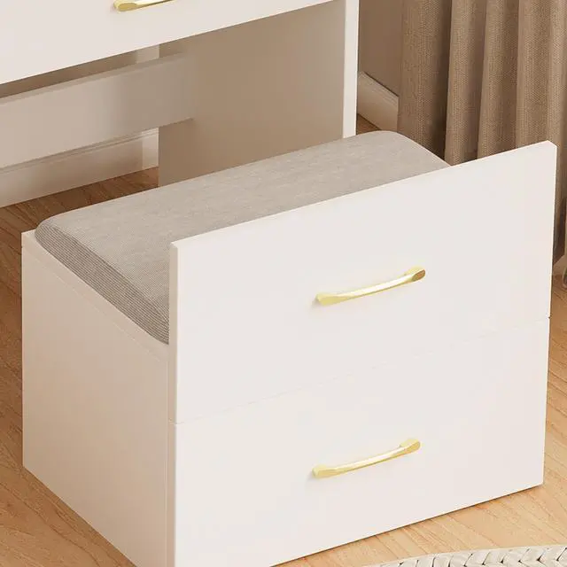 Alt view image 7 of 7 - 3 in 1 Vanity Desk with open Top Mirror,Small Make Up Vanity Set with Visible Glass Desktop,Compact Makeup Vanity with 3 Drawers,Dressing Table for Bedroom