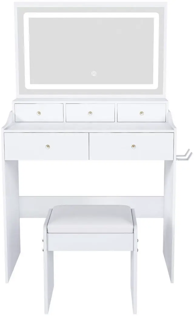 Main image of New Large Mirror Vanity Desk for Bed room , Modern Makeup Vanity Set with Power Outlet and Hair dryer holder, 5 Drawers , 3 Lighting Color Adjustable Dressing Table for Bedroom, White Color