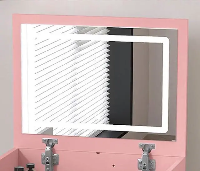 Alt view image 3 of 7 - Dressing Table and Stool, 3-in-1 Multifunctional Dressing Table Set, Featuring Three-color Lighting Modes, HD Mirror, Two Sliding Drawers, and a Hidden Storage Stool.