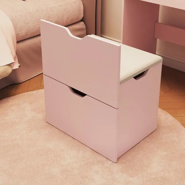 Alt view image 7 of 7 - Dressing Table and Stool, 3-in-1 Multifunctional Dressing Table Set, Featuring Three-color Lighting Modes, HD Mirror, Two Sliding Drawers, and a Hidden Storage Stool.