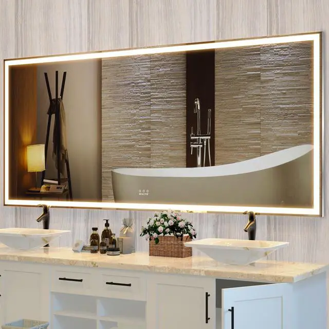 Main image of 72X32 inch Oversized LED Bathroom Mirror Wall Mounted Mirror with 3 Color Modes Aluminum Frame Wall Mirror Large Full Length Mirror with Lights Lighted Full Body Mirror for Bedroom Living Room, Silver