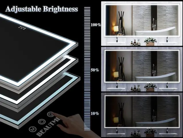 Alt view image 5 of 7 - 72X32 inch Oversized LED Bathroom Mirror Wall Mounted Mirror with 3 Color Modes Aluminum Frame Wall Mirror Large Full Length Mirror with Lights Lighted Full Body Mirror for Bedroom Living Room, Silver