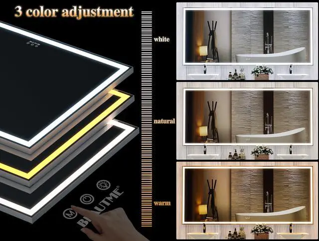 Alt view image 6 of 7 - 72X32 inch Oversized LED Bathroom Mirror Wall Mounted Mirror with 3 Color Modes Aluminum Frame Wall Mirror Large Full Length Mirror with Lights Lighted Full Body Mirror for Bedroom Living Room, Silver