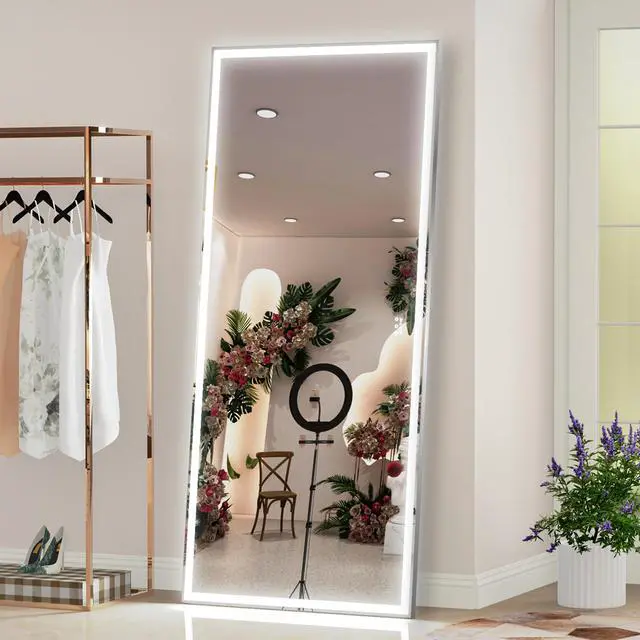 Alt view image 2 of 7 - 72X32 inch Oversized LED Bathroom Mirror Wall Mounted Mirror with 3 Color Modes Aluminum Frame Wall Mirror Large Full Length Mirror with Lights Lighted Full Body Mirror for Bedroom Living Room, Silver