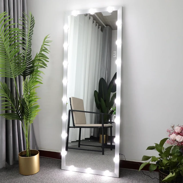 Main image of Hollywood Full Length Mirror with Lights Full Body Vanity Mirror with 3 Color Modes Lighted Standing Floor Mirror for Dressing Room Bedroom Wall Mounted Touch Control Silver 63"x24"