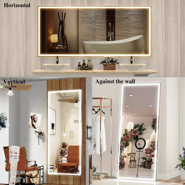 Alt view image 4 of 7 - 72X32 inch Oversized LED Bathroom Mirror Wall Mounted Mirror with 3 Color Modes Aluminum Frame Wall Mirror Large Full Length Mirror with Lights Lighted Full Body Mirror for Bedroom Living Room, Silver