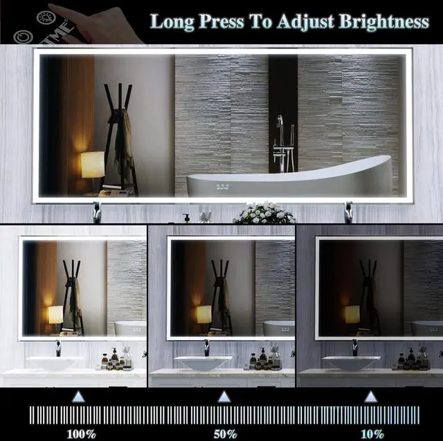 Alt view image 7 of 7 - 72X32 inch Oversized LED Bathroom Mirror Wall Mounted Mirror with 3 Color Modes Aluminum Frame Wall Mirror Large Full Length Mirror with Lights Lighted Full Body Mirror for Bedroom Living Room, Silver