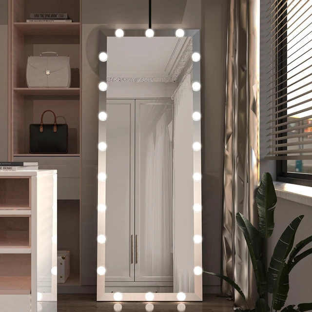 Alt view image 2 of 7 - Hollywood Full Length Mirror with Lights Full Body Vanity Mirror with 3 Color Modes Lighted Standing Floor Mirror for Dressing Room Bedroom Wall Mounted Touch Control Silver 63"x24"