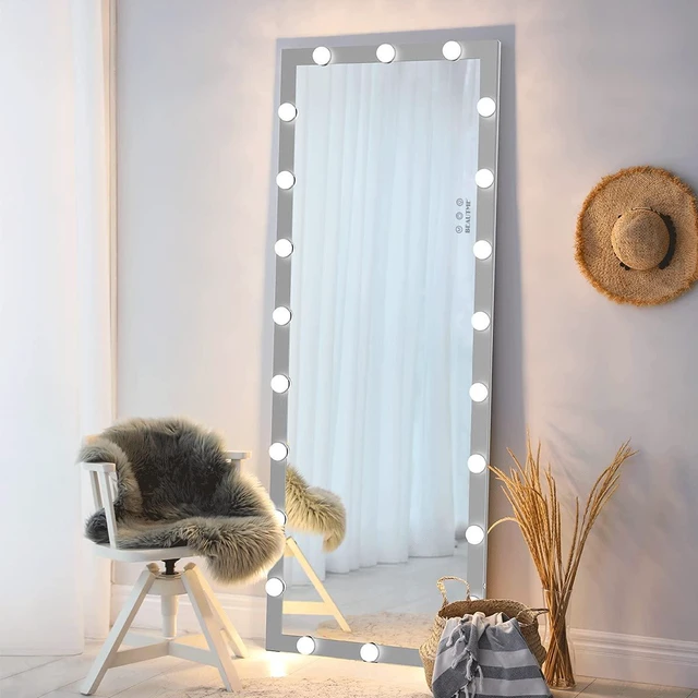 Alt view image 4 of 7 - Hollywood Full Length Mirror with Lights Full Body Vanity Mirror with 3 Color Modes Lighted Standing Floor Mirror for Dressing Room Bedroom Wall Mounted Touch Control Silver 63"x24"