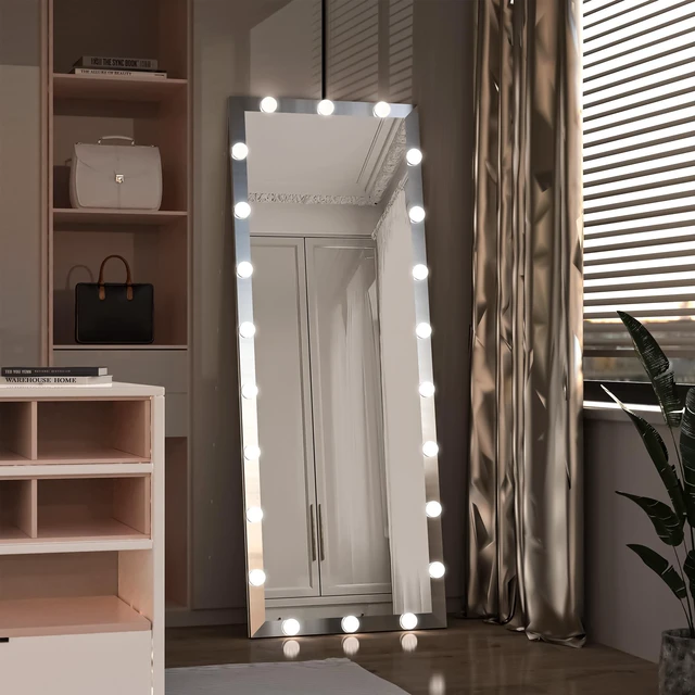 Alt view image 3 of 7 - Hollywood Full Length Mirror with Lights Full Body Vanity Mirror with 3 Color Modes Lighted Standing Floor Mirror for Dressing Room Bedroom Wall Mounted Touch Control Silver 63"x24"
