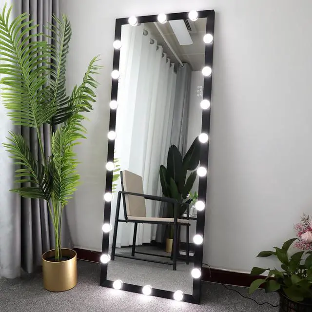 Main image of Hollywood Full Length Mirror with Lights Full Body Vanity Mirror with 3 Color Modes Lighted Standing Floor Mirror for Dressing Room Bedroom Wall Mounted Touch Control Black 63x24inch