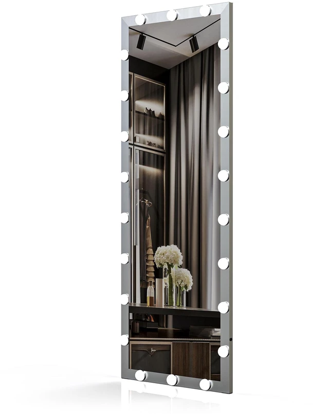 Alt view image 6 of 7 - Hollywood Full Length Mirror with Lights Full Body Vanity Mirror with 3 Color Modes Lighted Standing Floor Mirror for Dressing Room Bedroom Wall Mounted Touch Control Silver 63"x24"