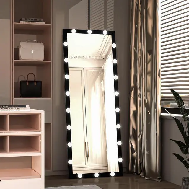 Alt view image 2 of 7 - Hollywood Full Length Mirror with Lights Full Body Vanity Mirror with 3 Color Modes Lighted Standing Floor Mirror for Dressing Room Bedroom Wall Mounted Touch Control Black 63x24inch